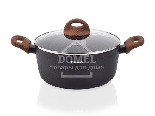 Каструля VESUVIO STONE 24x10,5см/4,2 л зі скляною кришкою з індукц дном (Алюміній з антипригарним покриттям), Великі від  4 до 6 л., Каструля, Алюміній, Скло,  Для газових плит,  Для електроплит, Для галогенових / склокерамічних плит, 24 см