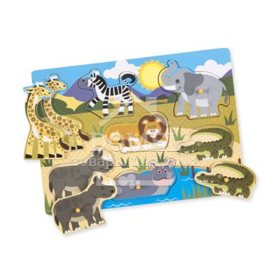 MD19054 Safari Peg Puzzle - 7 Pieces (Рамка-вкладыш "Сафари", 7 эл.), От 2 лет, Пазлы деревянные