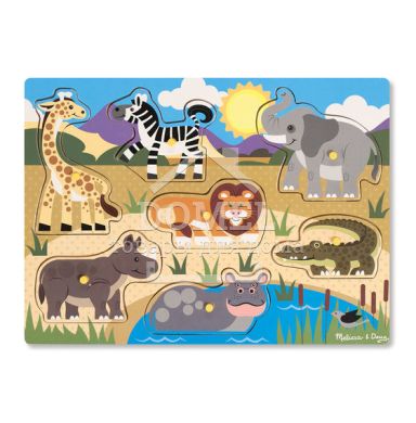 MD19054 Safari Peg Puzzle - 7 Pieces (Рамка-вкладыш "Сафари", 7 эл.), От 2 лет, Пазлы деревянные
