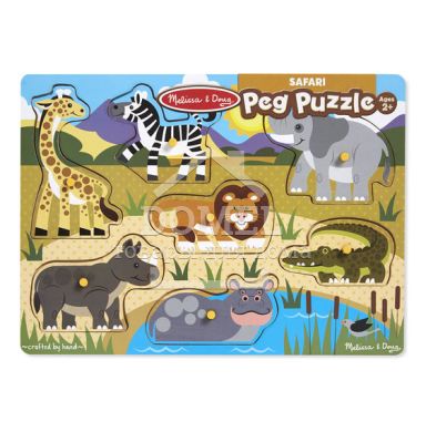 MD19054 Safari Peg Puzzle - 7 Pieces (Рамка-вкладыш "Сафари", 7 эл.), От 2 лет, Пазлы деревянные
