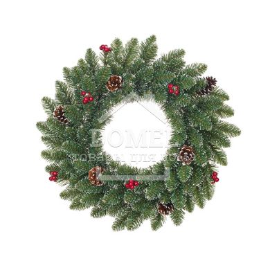Венок декоративный искусственный Creston Frosted зеленый с декоративными шишками и ягодами, &oslash; 35 см, Венок декоративный, Зеленый, Шишки и ягоды