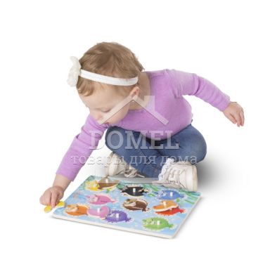 MD19058 Colorful Fish Peg Puzzle - 9 Pieces (Рамка-вкладыш "Рыбки", 9 эл.), От 2 лет, Пазлы деревянные