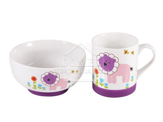 Миска 12x5 см / 320 мл и кружка 200 мл Львенок (керамика, силикон), 320 мл, Набор посуды, Керамика, 2