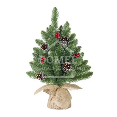 Сосна искусственная Creston Frosted зеленая с декоративными шишками и ягодами, 0,60 м, Black Box, Сосна, Зеленый, Шишки и ягоды, До 1 метра