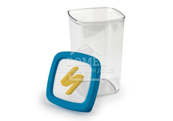 Контейнер для хранения, 1,5 л "Паста", синяя крышка, 1500 мл, Контейнер для хранения, Пищевой пластик, Пластик, Квадратная