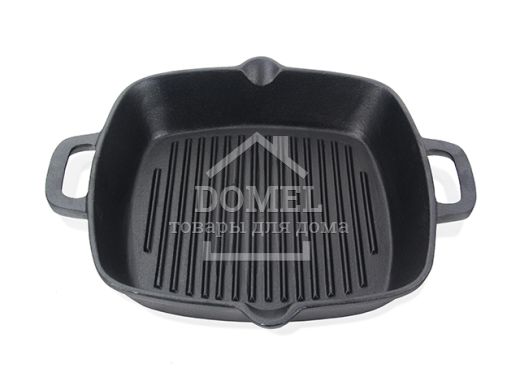 Квадратная сковорода-гриль 26x5 см с двумя боковыми ручками (чугун)