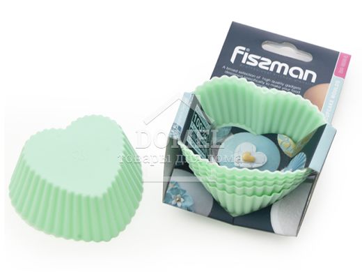 Набор из 6 формочек для кексов 7x3,3 см, цвет АКВАМАРИН (силикон), Форма для кексов, Силикон, Для духовок, Для микроволновок, Сердце, 6