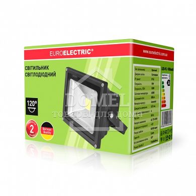 EUROELECTRIC LED Прожектор COB черный 10W 6500K classic, 10W, IP65, 6500K, 800Lm