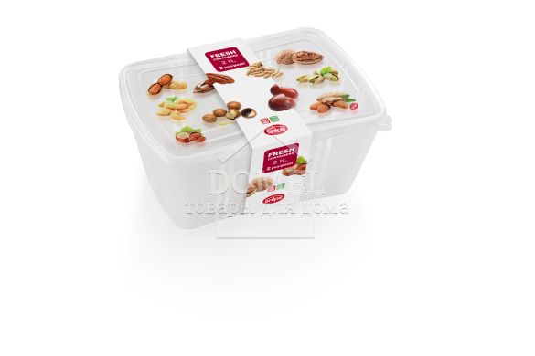 Контейнер для хранения "2 в 1", 2,0 л, комплект из 2 шт, дизайн "орехи", 2 л, Контейнер для хранения, Пищевой пластик, Пластик, Прямоугольная