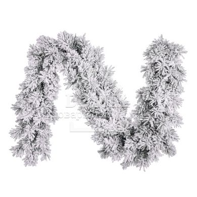 Гірлянда декоративна штучна Dinsmore Frosted зелена з ефектом покриття снігом, 270 см, Black Box, Вінок декоративний, Зеленый, белый, Снег, 200 - 300 см