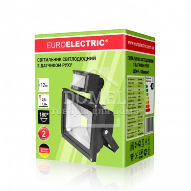 EUROELECTRIC LED COB Прожектор с датчиком движения 10W 6500K, 10W, IP65, 6500K, 800Lm