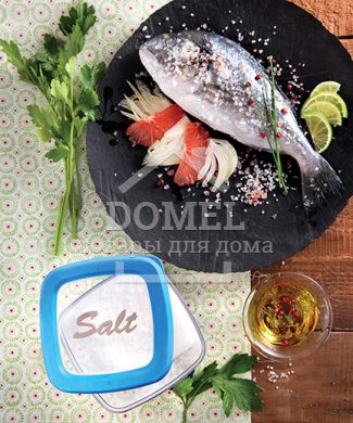 Контейнер для зберігання солі, 1,0 л синя кришка, 1л, Контейнер для цукру і солі, Харчовий пластик, Пластик, Квадратна