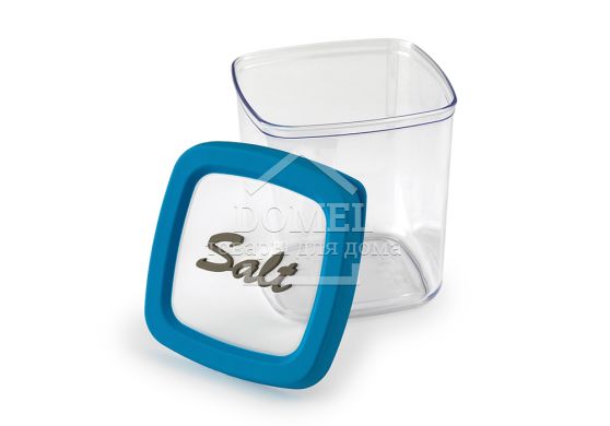 Контейнер для зберігання солі, 1,0 л синя кришка, 1л, Контейнер для цукру і солі, Харчовий пластик, Пластик, Квадратна