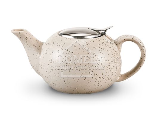Заварочный чайник 800 мл с ситечком и металлической рукяткой, цвет БЕЛЫЙ ПЕСОК (керамический)
