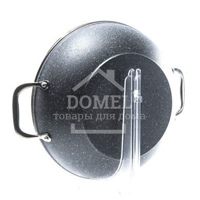 Сковородка Вок MOON STONE 28x8 см с индукционным дном и стеклянной крышкой (алюминий с антипригарным покрытием)