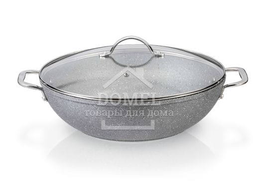 Сковородка Вок MOON STONE 28x8 см с индукционным дном и стеклянной крышкой (алюминий с антипригарным покрытием)