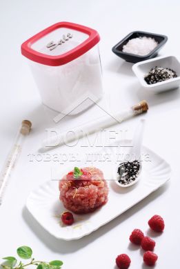 Контейнер для зберігання солі, 1,0 л червона кришка, 1л, Контейнер для цукру і солі, Харчовий пластик, Пластик, Квадратна