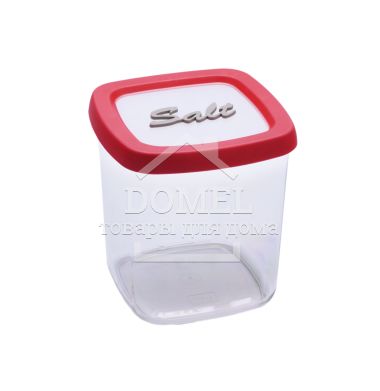 Контейнер для зберігання солі, 1,0 л червона кришка, 1л, Контейнер для цукру і солі, Харчовий пластик, Пластик, Квадратна
