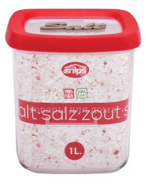 Контейнер для зберігання солі, 1,0 л червона кришка, 1л, Контейнер для цукру і солі, Харчовий пластик, Пластик, Квадратна