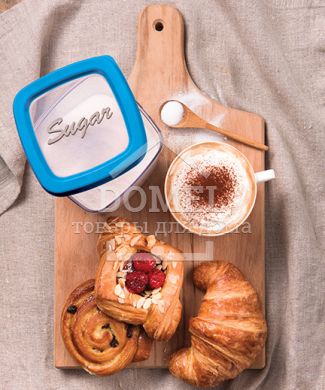 Контейнер для хранения сахара, 1,0 л синяя крышка, 1 л, Контейнер для сахара и соли, Пищевой пластик, Пластик, Квадратная