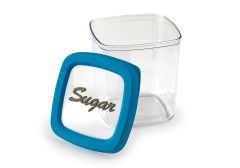 Контейнер для зберігання цукру, 1,0 л синя кришка, 1л, Контейнер для цукру і солі, Харчовий пластик, Пластик, Квадратна