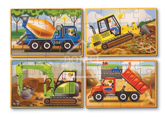 MD3792 Строительные машины - набор из 4 пазлов, Для мальчиков, От 3 лет, Пазлы деревянные