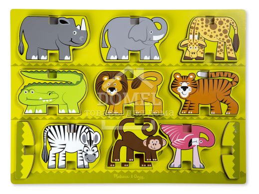 MD9024 Stacking Wooden Chunky Puzzle - Zoo Animals (Дерев'яна головоломка-укладка "Сафарі"), Від 2 років, Пазли дерев'яні