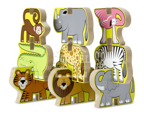 MD9024 Stacking Wooden Chunky Puzzle - Zoo Animals (Дерев'яна головоломка-укладка "Сафарі"), Від 2 років, Пазли дерев'яні