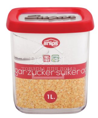 Контейнер для хранения сахара, 1,0 л красная крышка, 1 л, Контейнер для сахара и соли, Пищевой пластик, Пластик, Квадратная