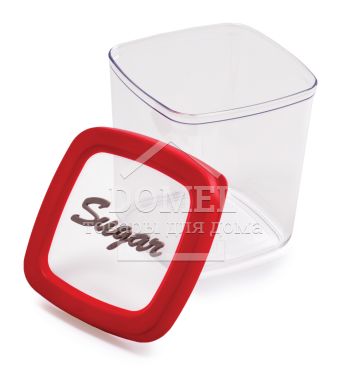 Контейнер для хранения сахара, 1,0 л красная крышка, 1 л, Контейнер для сахара и соли, Пищевой пластик, Пластик, Квадратная