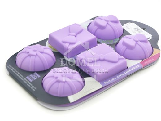 Форма для випічки 6 кексів ПОДАРУНКИ 28x17.5x4 см, колір ЛІЛОВИЙ (силікон)