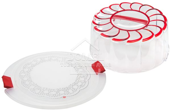 Контейнер для торта, 28 см красный дизайн, Для торта, Пищевой пластик, Пластик, 28 см, Круглая