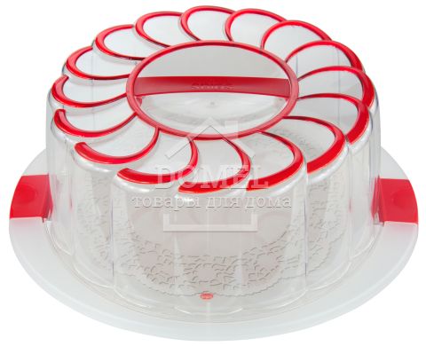 Контейнер для торта, 28 см красный дизайн, Для торта, Пищевой пластик, Пластик, 28 см, Круглая