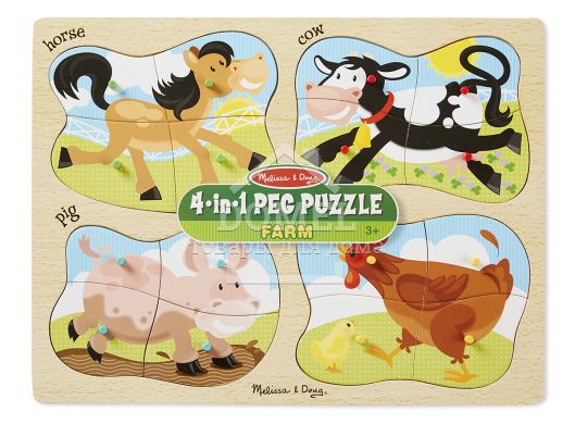 MD9858 4-in-1 Farm Peg (Деревянные пазлы 4 в 1 "Ферма")