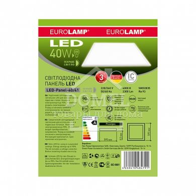 EUROLAMP LED Світильник 60 * 60 (панель) срібна рамка 40W 4100K (5), Врезной, 40W, 4100K, 3300Lm