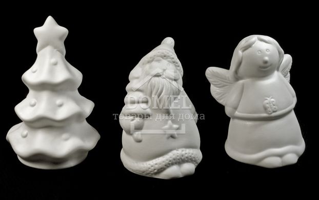 Комплект із 3-х декоративних керамічних фігурок "Янгол/ялинка/Санта", 9 см*діам.6 см