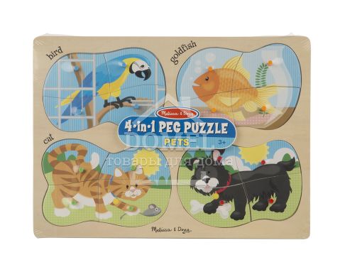 MD9861 4-in-1 Pets Peg (Деревянные пазлы 4 в 1 "Домашние животные")