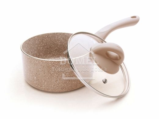 Ківш LATTE зі скляною кришкою16Х8 cм (алюмін. з кам'яним антипр. покриттям)