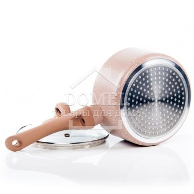 Ківш LATTE зі скляною кришкою16Х8 cм (алюмін. з кам'яним антипр. покриттям)