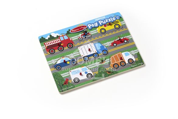 MD19051 Wooden Peg Puzzle - Vehicles (Пазл "Угадай машинку" NEW)