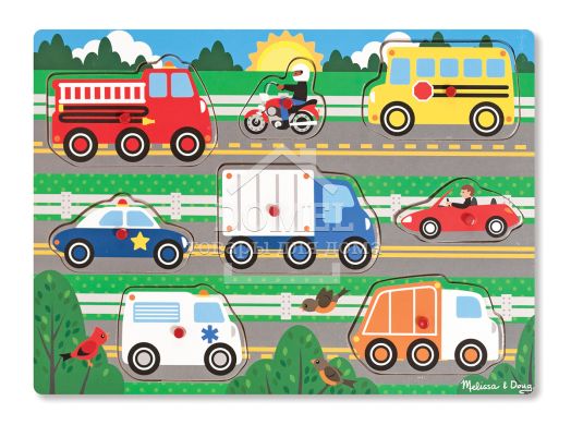 MD19051 Wooden Peg Puzzle - Vehicles (Пазл "Угадай машинку" NEW)