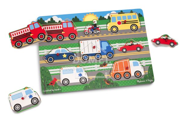 MD19051 Wooden Peg Puzzle - Vehicles (Пазл "Угадай машинку" NEW)