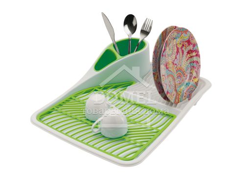 Сушарка для посуду, дизайн білий з салатовим, Пластик