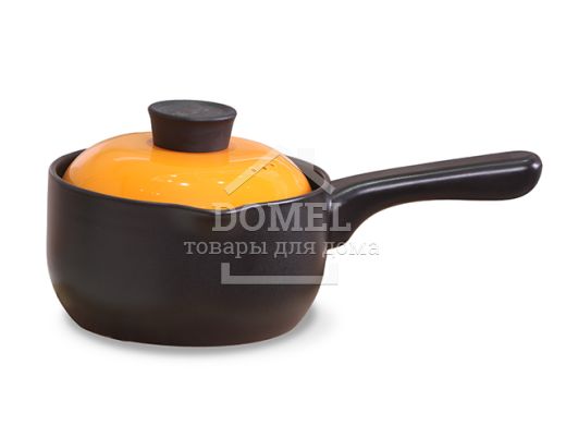 Ківш DEL FUOCO 16x8,5 см / 1,0 л з кришкою, колір ОРАНЖЕВИЙ (жароміцна кераміка)