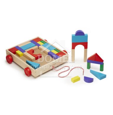 MD14209 Unit Blocks on Wheels (Набор деревянных блоков на тележке), От 2 лет, Кубики