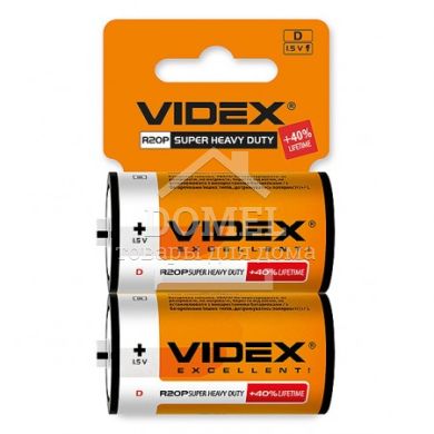 Батарейка сольова Videx R2OP / D 2pcs SHRINK CARD ціна за 1 шт., R2, Сольова батарейка