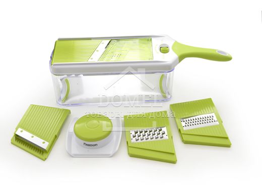 Терка - шинковниця с контейнером 25x11x8.5 см с 4 сменными лезвиями (нержавеющая сталь в пластик корп)