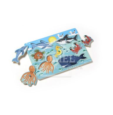 MD9055 Sea Creatures Peg Puzzle - 6 Pieces (Рамка-вкладыш "Морские обитатели"), От 2 лет, Пазлы деревянные