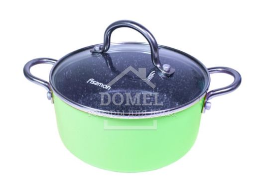 Кастрюля MINI CHEF 16x7 см / 1,3 л со стеклянной крышкой, цвет ЗЕЛЕНЫЙ ЧАЙ (алюминий с антипригарным покрытием)