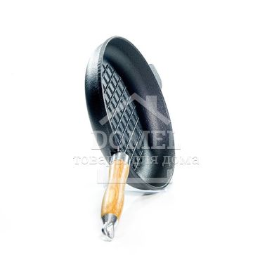 Сковорода для жарки 23x4 см с рифленым дном и деревянной ручкой (чугун)